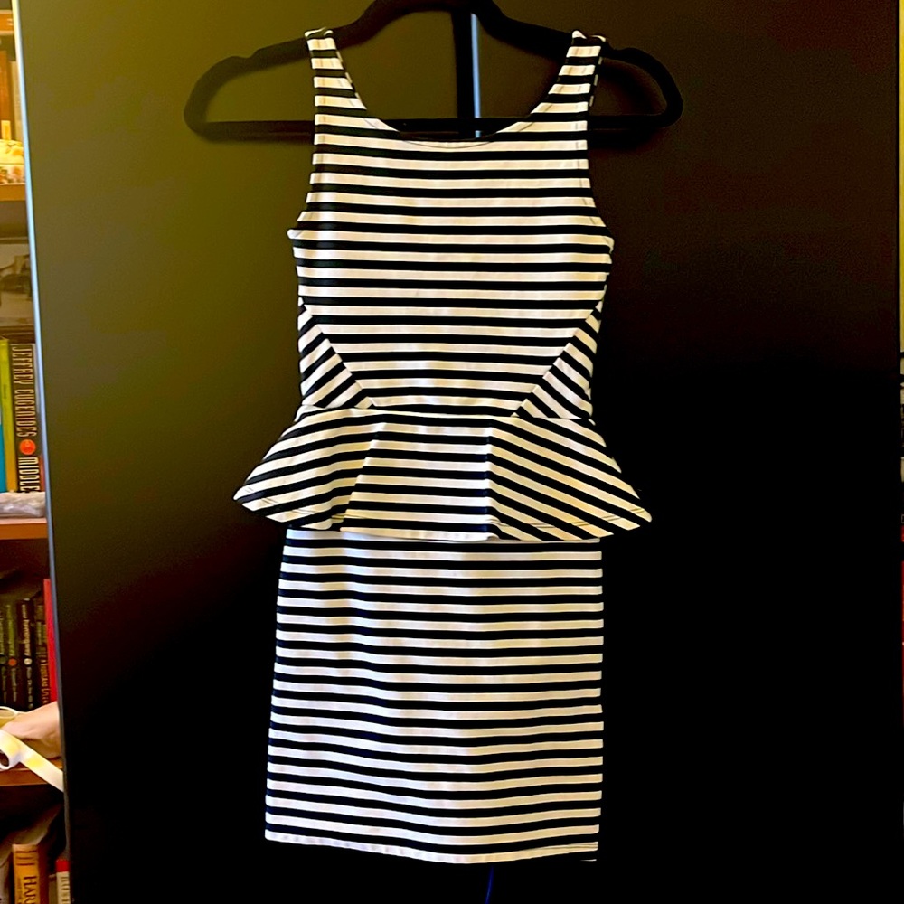 H&M navy and white striped peplum dress - size 2